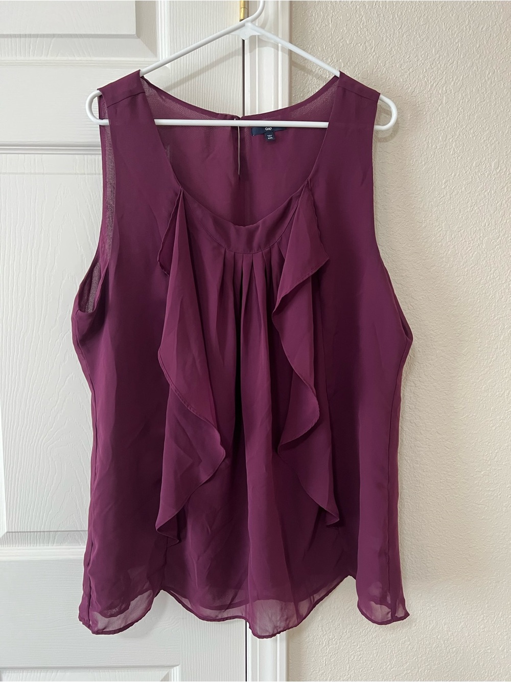 Gap XXL Plum Chiffon Ruffle Sleeveless Blouse Pleated Draped Top